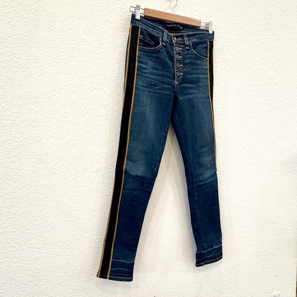 NEW Veronica Beard Crop Slim Fit Button Fly Tuxedo Stripe Jeans in Dark Wash - Picture 9 of 12